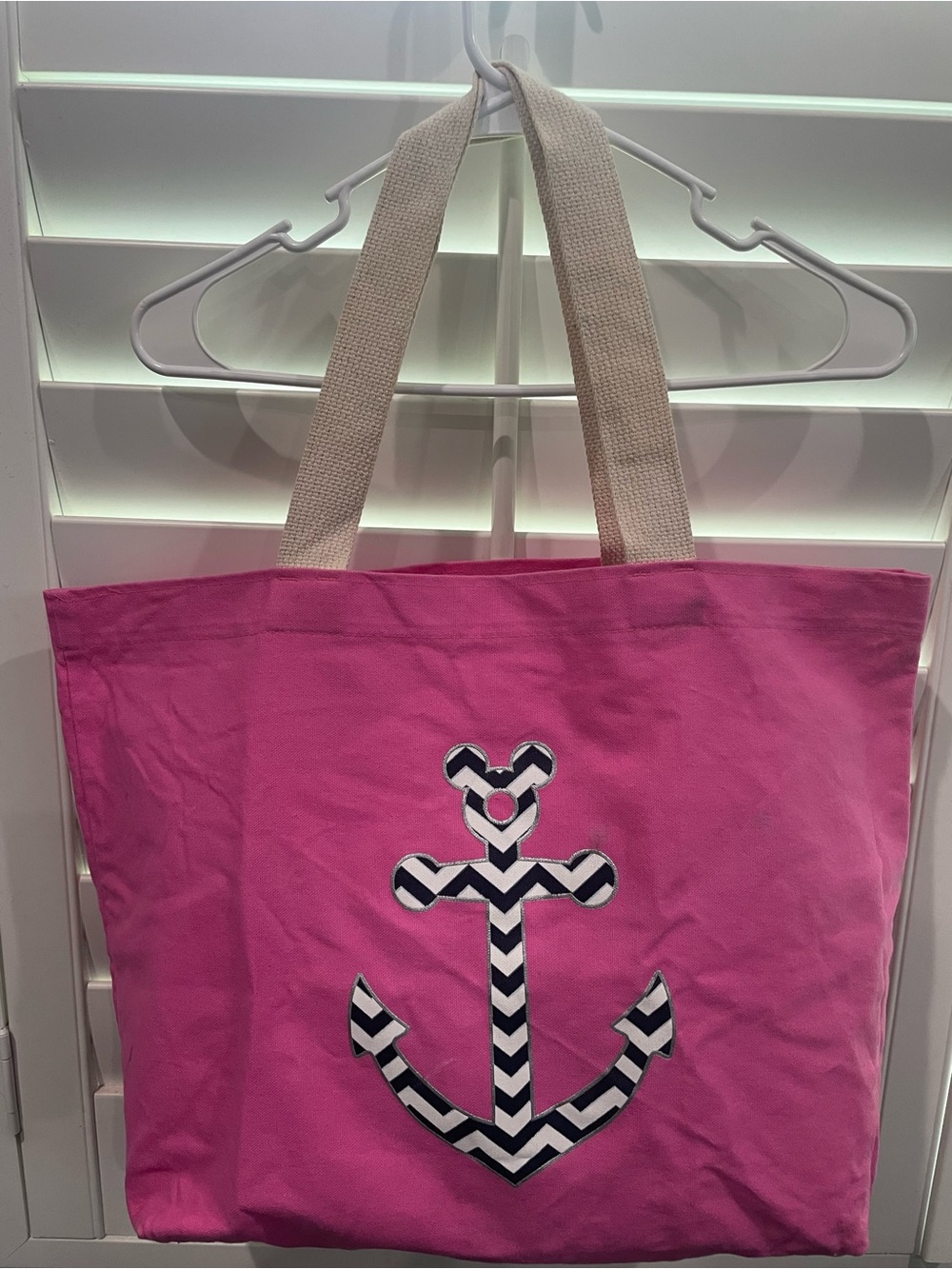 Disney Pink Canvas Tote with Navy Chevron Anchor